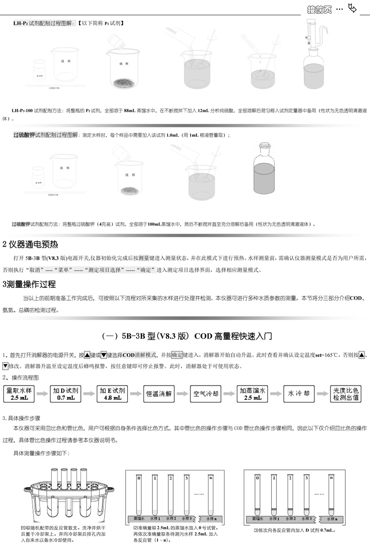 連華科技COD、氨氮、總磷、濁度等多參數水質分析儀5B-3B型(V8)快速入門手冊